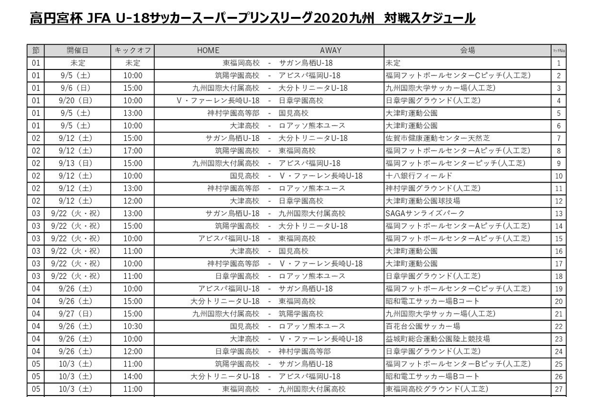 変更 予定 高円宮杯 Jfa U 18サッカースーパープリンスリーグ九州 全試合日程 赤い彗星 東福岡高校サッカー